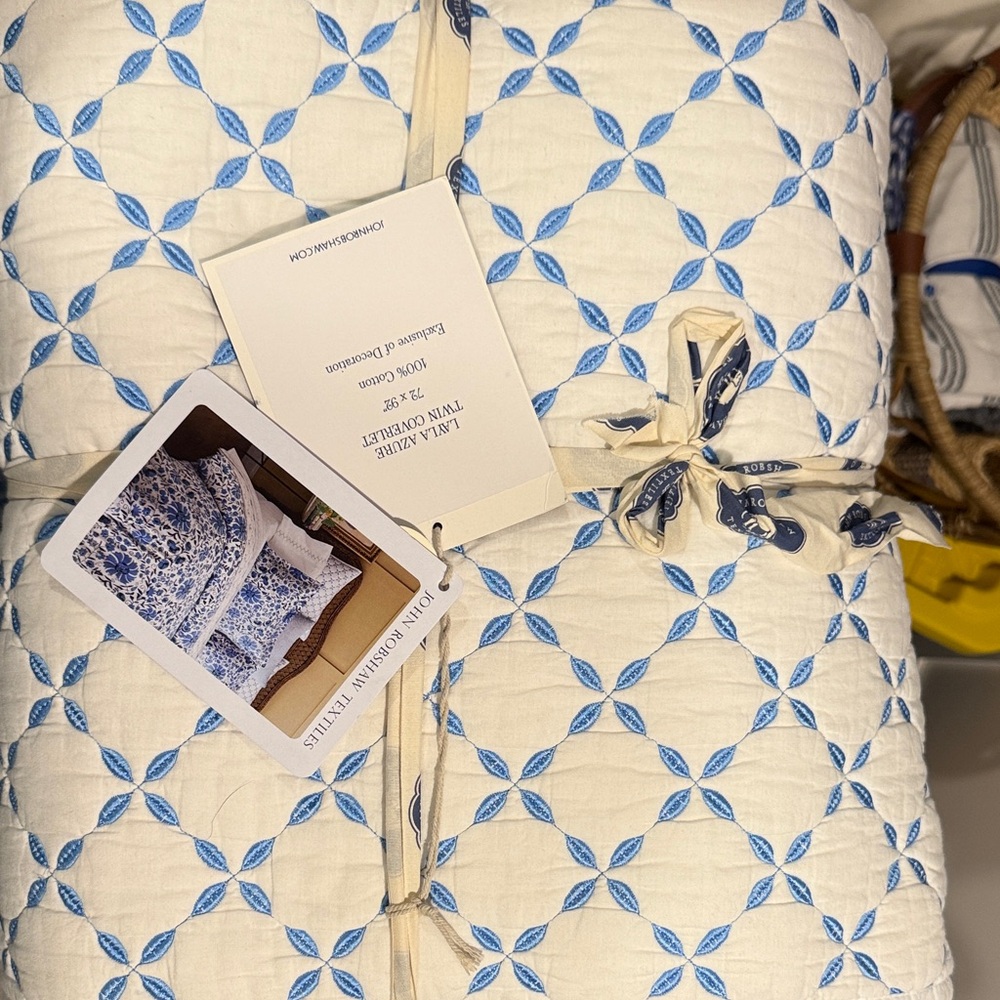 John Robshaw Cream and Blue Quilted Comforter Set